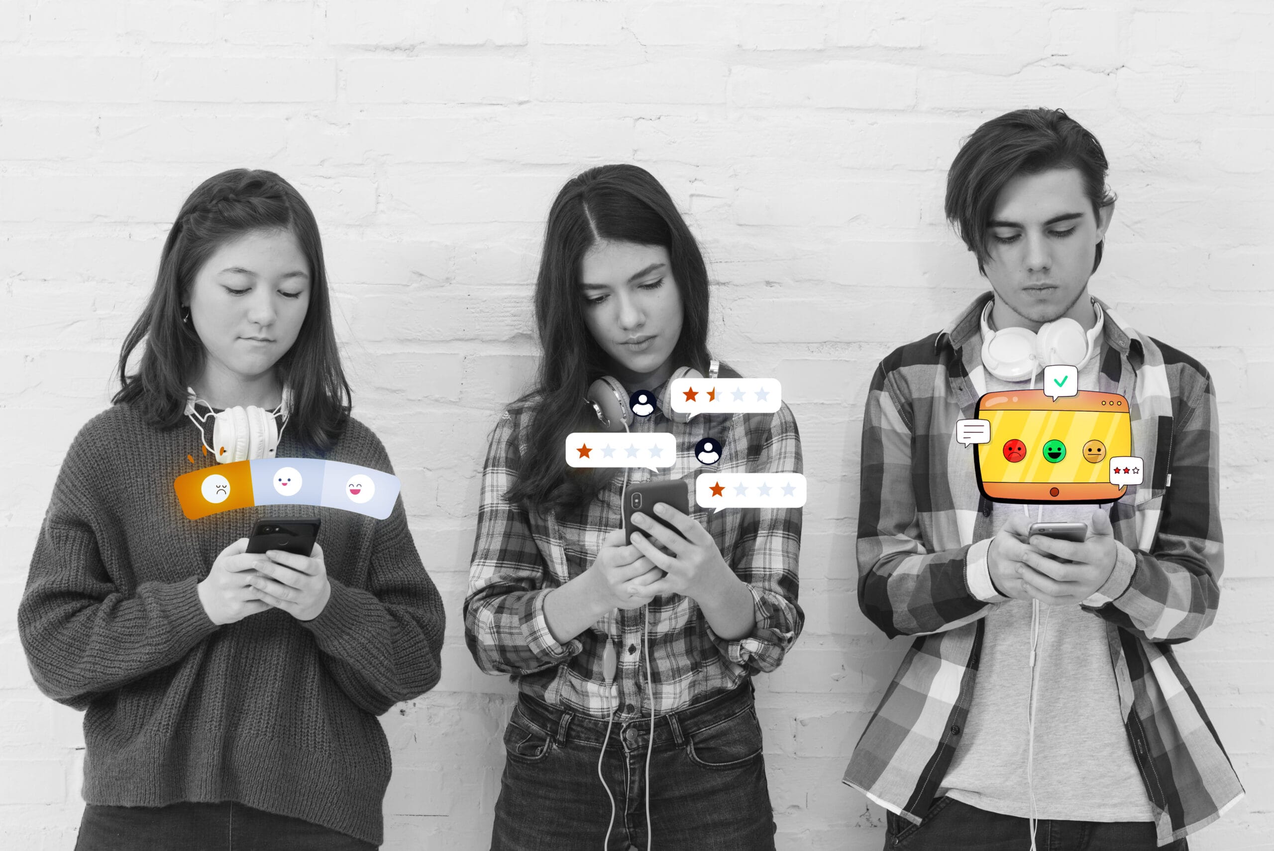 Personas interactuando con dispositivos móviles en la era del consumo inmediato.