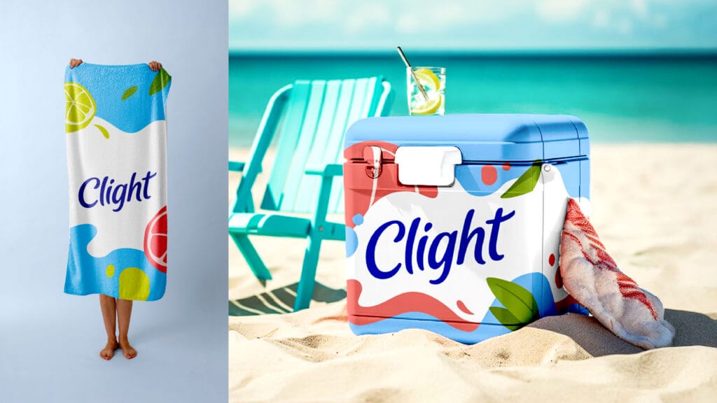 Nevera portátil Clight en la playa con bebida refrescante
